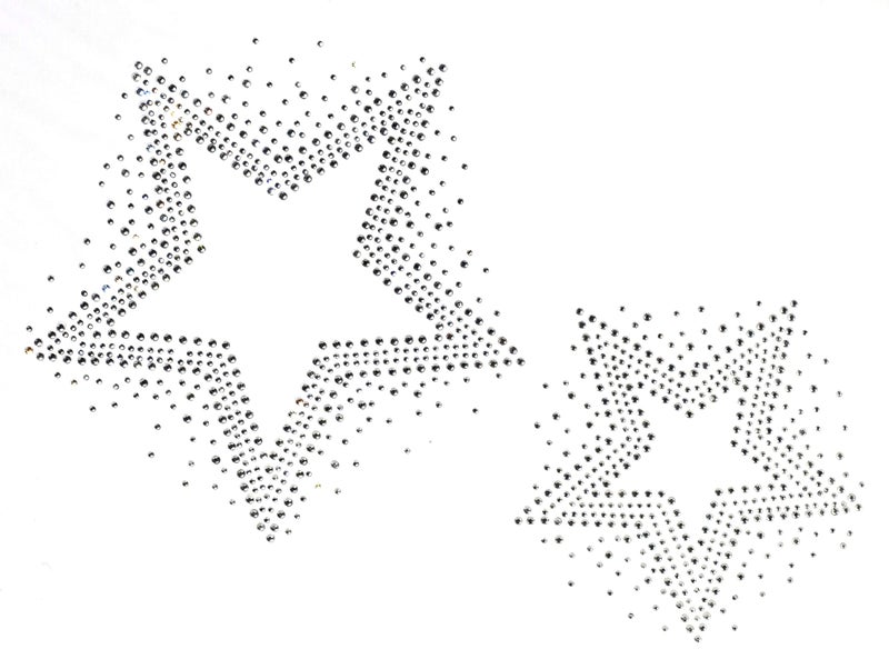 Rococo Designs Set of 2 Star | 3.5 Inch & 7 Inch| Clear Rhinestone Iron on Hotfix Transfer Star Bling DIY - Image 1